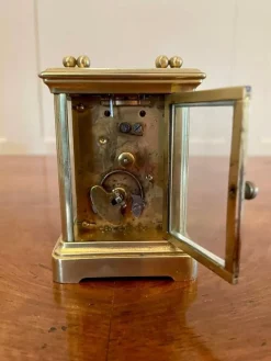 Pamono 19th Century Miniature Brass 8-Day Carriage Clock with Travelling Case, Set of 2><noscript><img width=