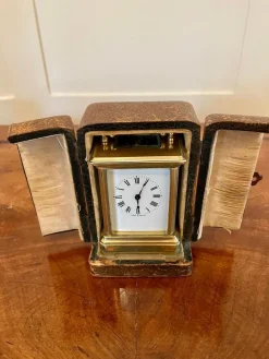Pamono 19th Century Miniature Brass 8-Day Carriage Clock with Travelling Case, Set of 2><noscript><img width=