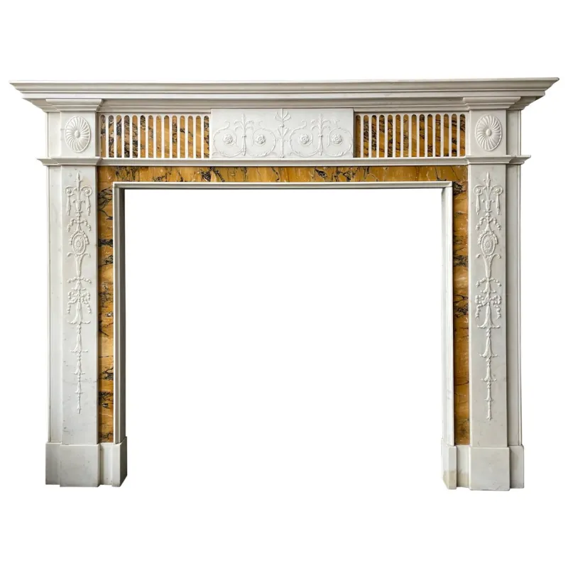 Pamono 19th Century Neoclassical Statuary White and Sienna Marble Fireplace Mantel> Architectural Elements