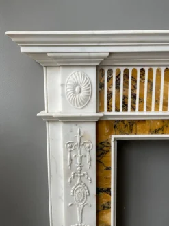 Pamono 19th Century Neoclassical Statuary White and Sienna Marble Fireplace Mantel><noscript><img width=
