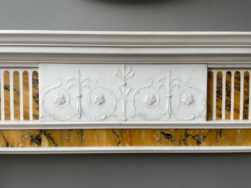 Pamono 19th Century Neoclassical Statuary White and Sienna Marble Fireplace Mantel> Architectural Elements