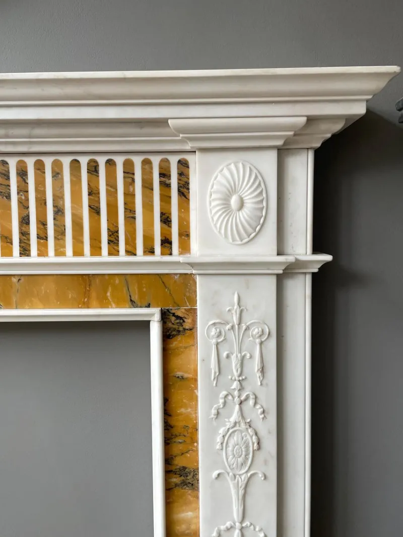Pamono 19th Century Neoclassical Statuary White and Sienna Marble Fireplace Mantel> Architectural Elements