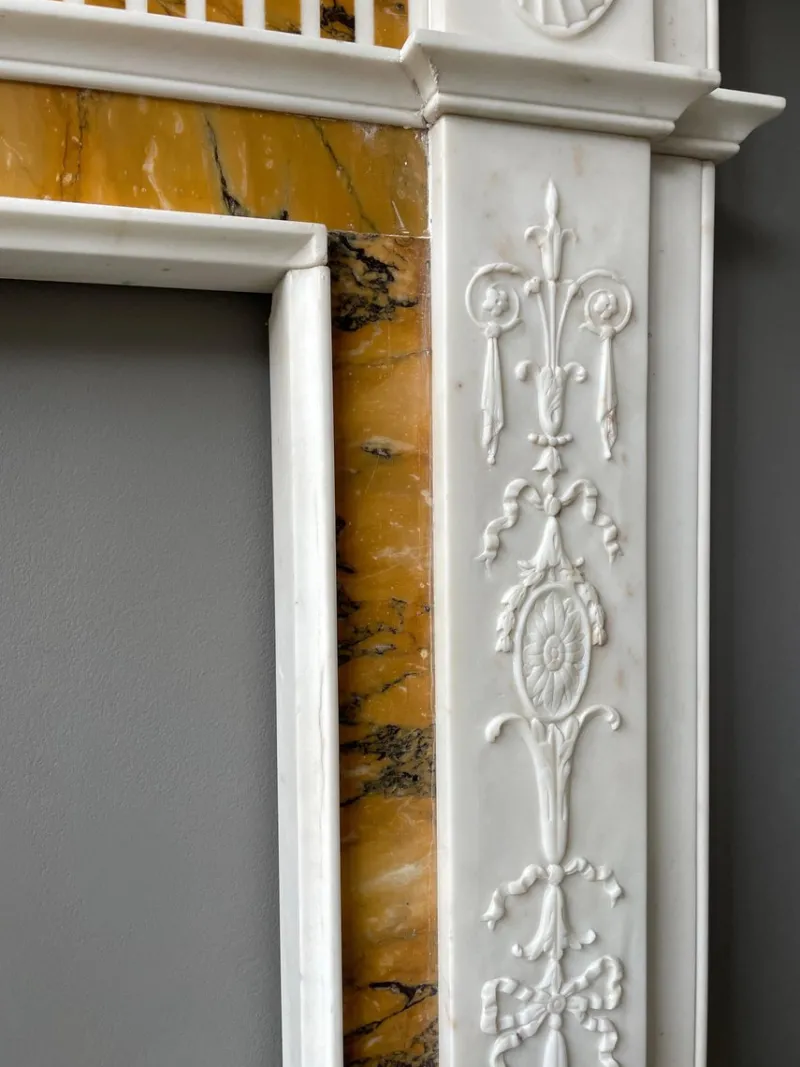Pamono 19th Century Neoclassical Statuary White and Sienna Marble Fireplace Mantel> Architectural Elements