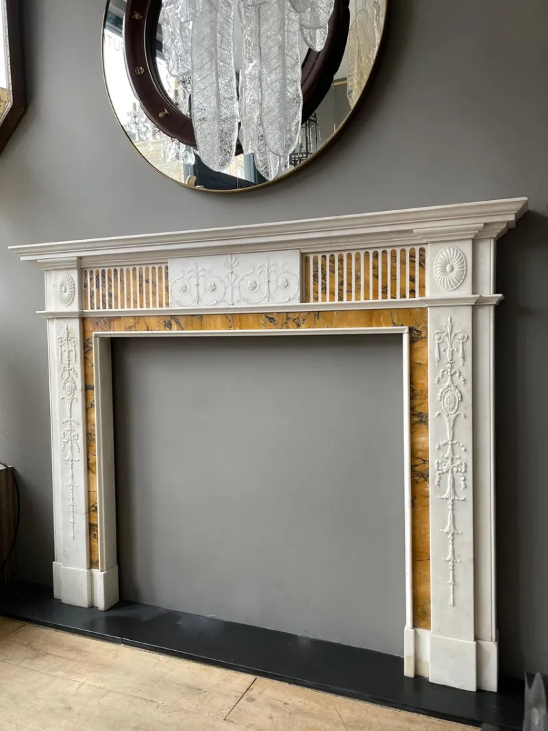 Pamono 19th Century Neoclassical Statuary White and Sienna Marble Fireplace Mantel> Architectural Elements