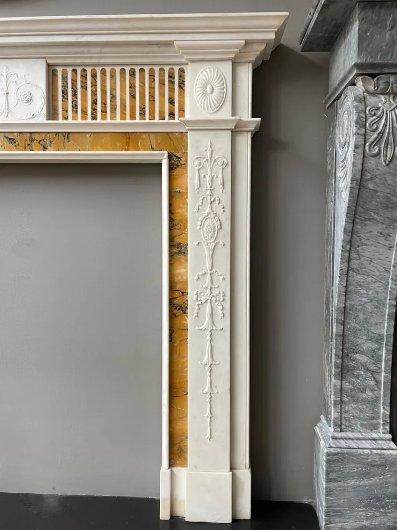Pamono 19th Century Neoclassical Statuary White and Sienna Marble Fireplace Mantel> Architectural Elements