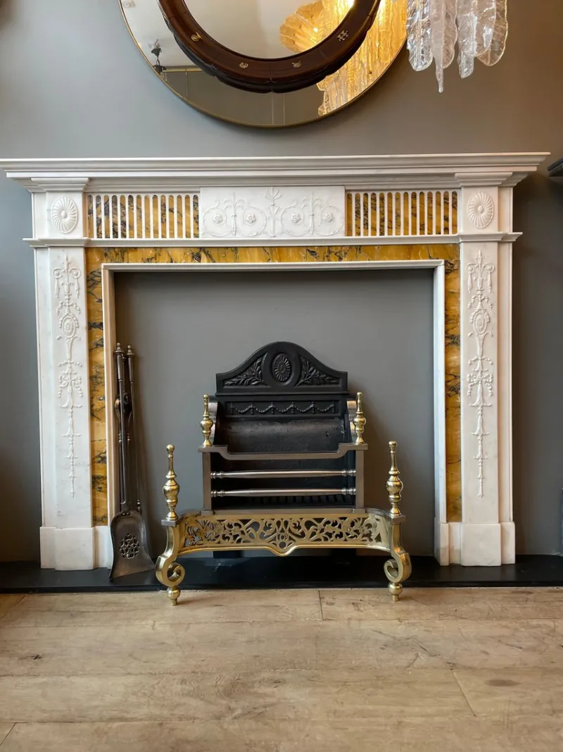 Pamono 19th Century Neoclassical Statuary White and Sienna Marble Fireplace Mantel> Architectural Elements