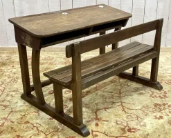 Sale Pamono 20th Century Oak School Desk with Porcelain Inkwells