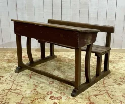 Sale Pamono 20th Century Oak School Desk with Porcelain Inkwells