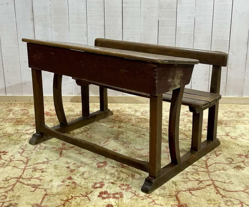 Sale Pamono 20th Century Oak School Desk with Porcelain Inkwells