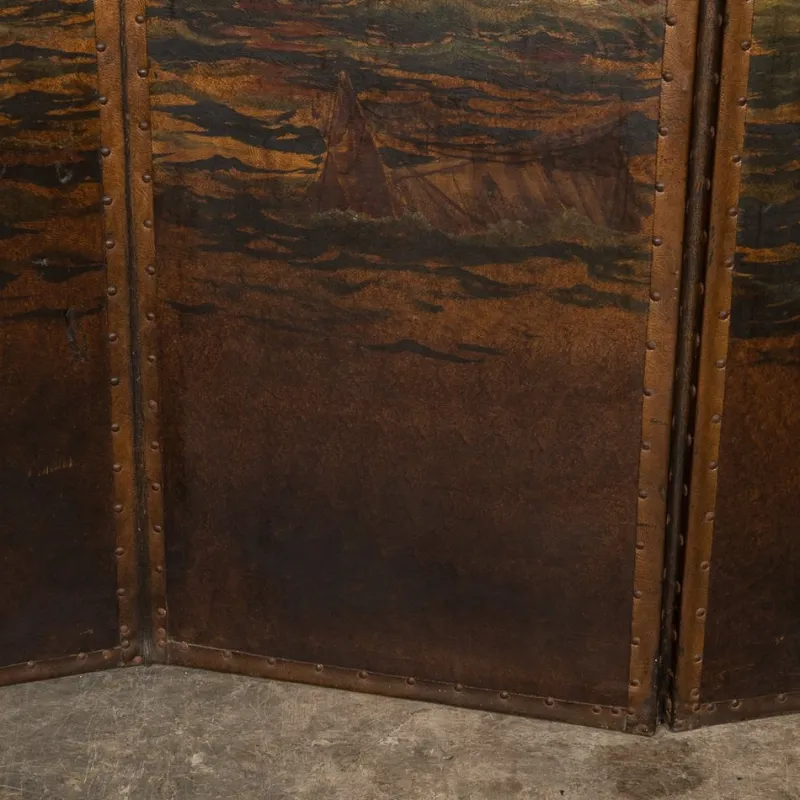 Pamono 20th Century Oil Painted on Leather Room Screen, 1920s> Room Dividers & Screens