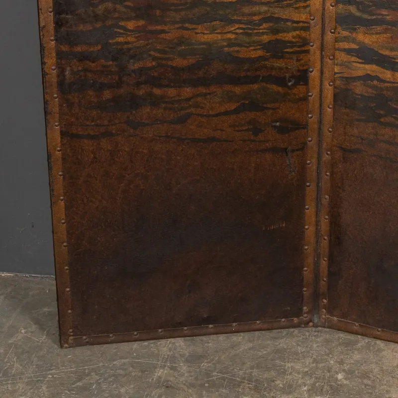 Pamono 20th Century Oil Painted on Leather Room Screen, 1920s> Room Dividers & Screens