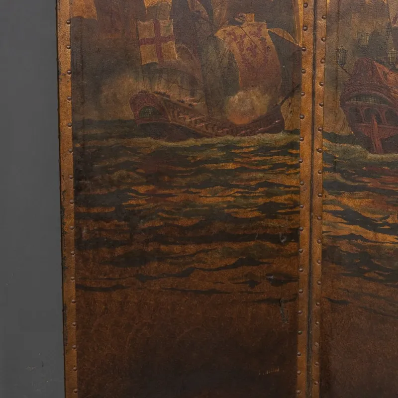 Pamono 20th Century Oil Painted on Leather Room Screen, 1920s> Room Dividers & Screens