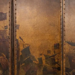 Pamono 20th Century Oil Painted on Leather Room Screen, 1920s><noscript><img width=
