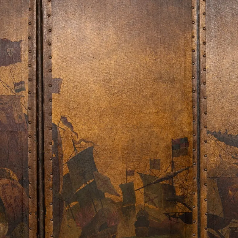 Pamono 20th Century Oil Painted on Leather Room Screen, 1920s> Room Dividers & Screens