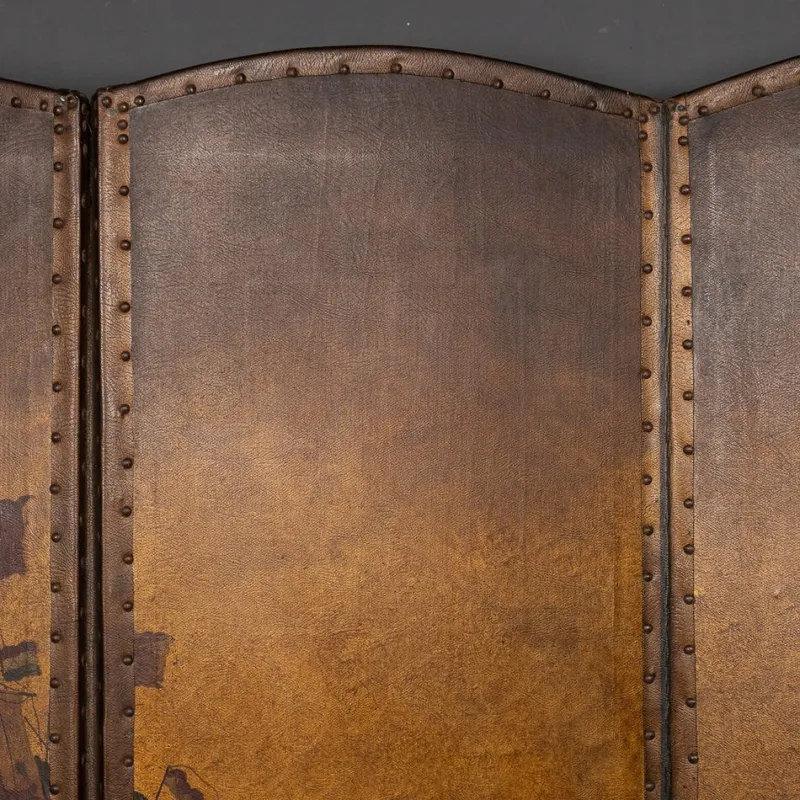 Pamono 20th Century Oil Painted on Leather Room Screen, 1920s> Room Dividers & Screens