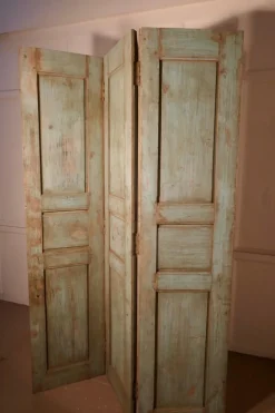 Best Pamono 19th Century Painted French Window Shutter 3 Fold Screen, 1850s