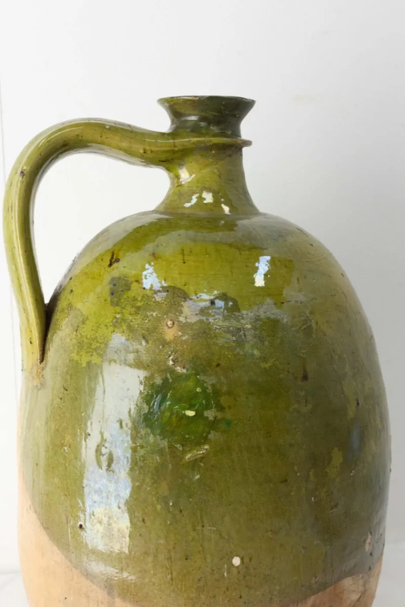 Pamono 19th Century Provencal Terracotta Oil Jar with Green Glaze> Bottles, Carafes & Jugs