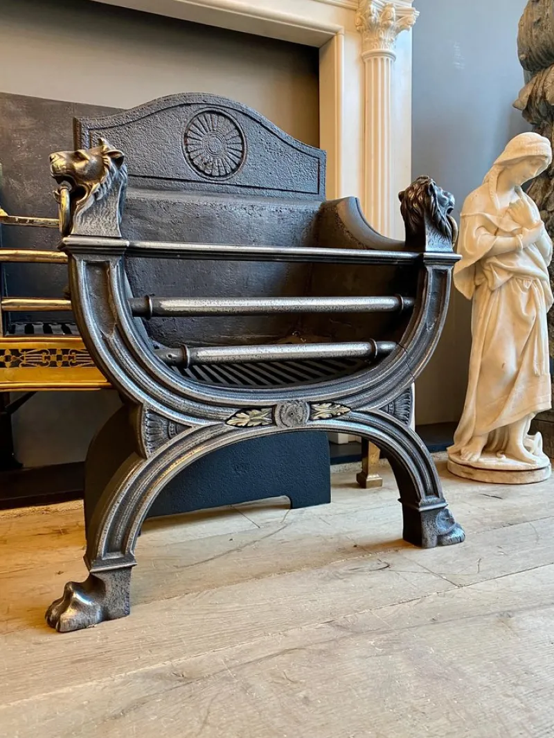Pamono 19th Century Regency Style Polished Cast Iron Fire Grate> Fireplaces And Mantels