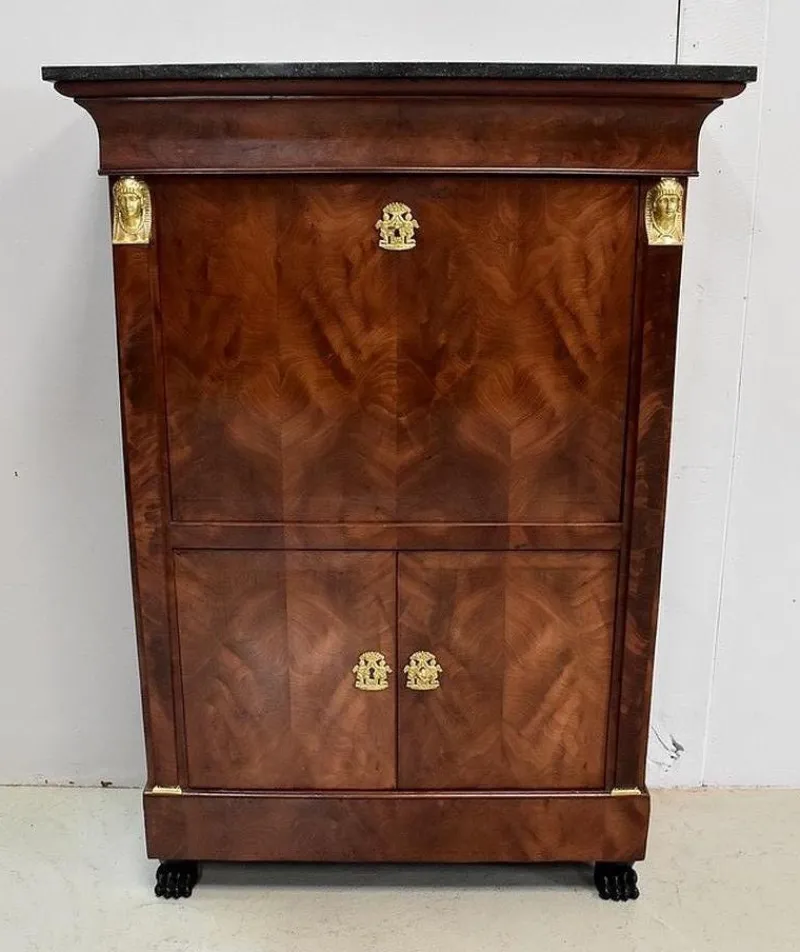 Pamono 19th Century Retour d’Égypte Mahogany Burl Veneer Secretaire