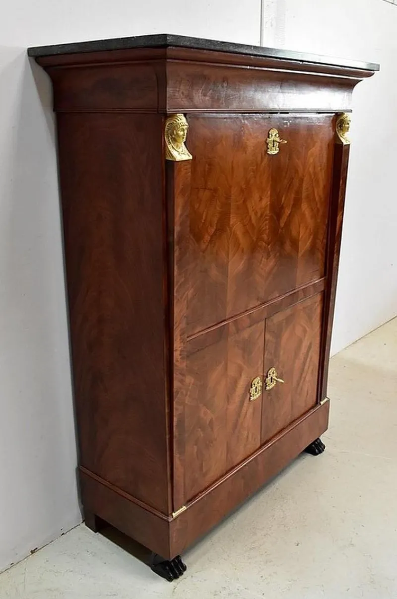 Pamono 19th Century Retour d’Égypte Mahogany Burl Veneer Secretaire