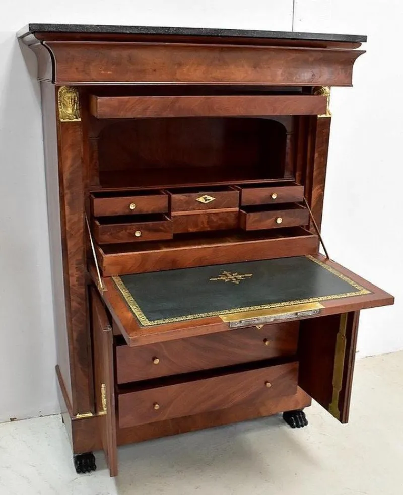 Pamono 19th Century Retour d’Égypte Mahogany Burl Veneer Secretaire