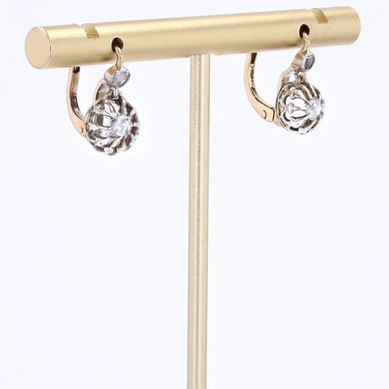 Pamono 20th Century Rose Cut Diamonds 18 Karat Yellow Gold Lever Back Earrings, 1890s, Set of 2