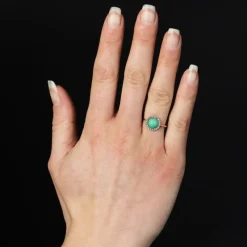 New Pamono 20th Century Round Turquoise, Diamonds and 18 Karat Rose Gold Ring