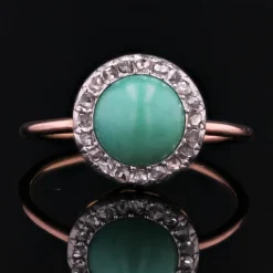 New Pamono 20th Century Round Turquoise, Diamonds and 18 Karat Rose Gold Ring