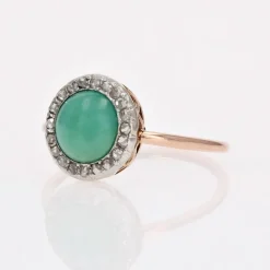 New Pamono 20th Century Round Turquoise, Diamonds and 18 Karat Rose Gold Ring