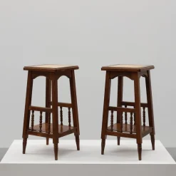 Clearance Pamono 20th Century Rustic Wooden Side Tables with Ceramic Tile Top, France, 1940s, Set of 2