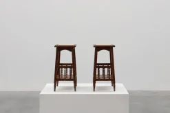 Clearance Pamono 20th Century Rustic Wooden Side Tables with Ceramic Tile Top, France, 1940s, Set of 2