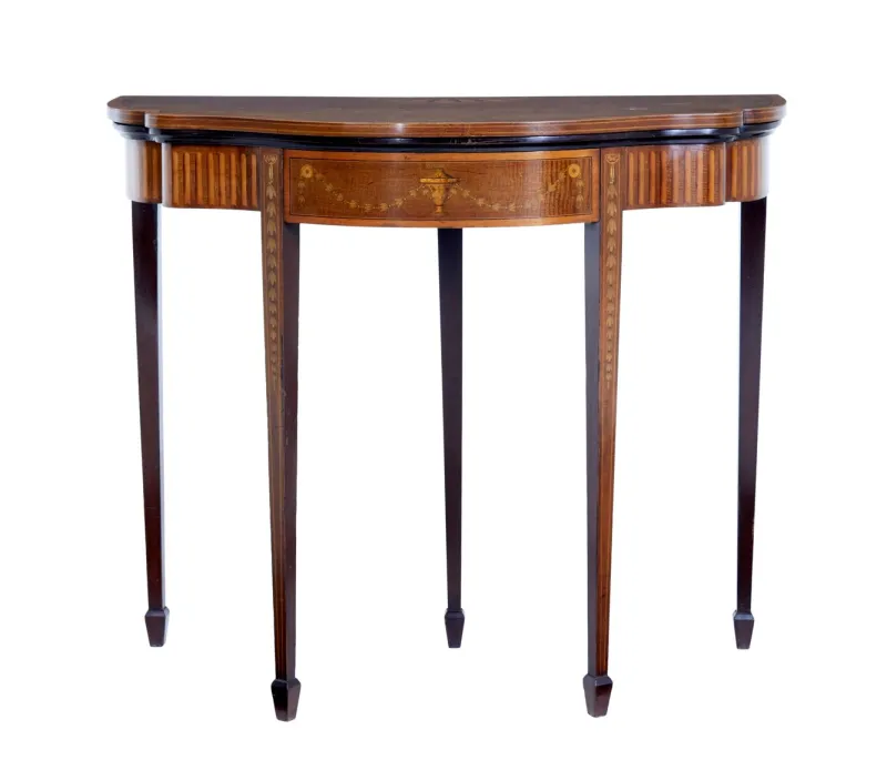 Pamono 19th Century Sheraton Revival Inlaid Mahogany Card Table, 1880> Game Tables