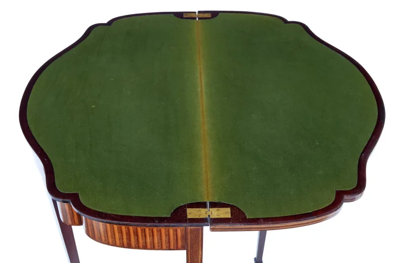 Pamono 19th Century Sheraton Revival Inlaid Mahogany Card Table, 1880> Game Tables