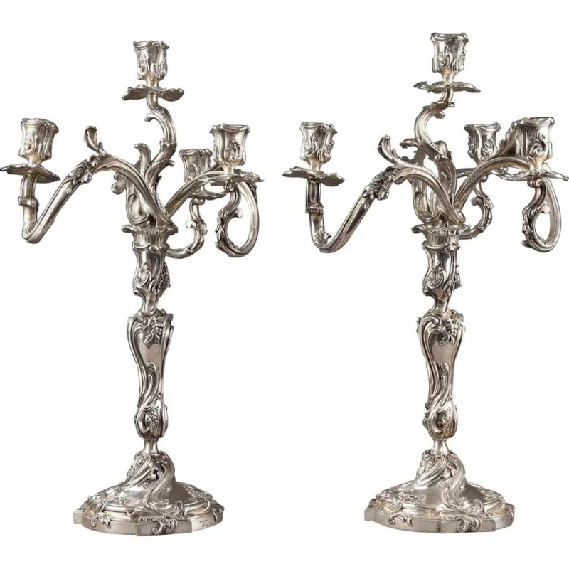 Pamono 19th Century Silver Candelabra from Boin Taburet, Set of 2> Candleholders