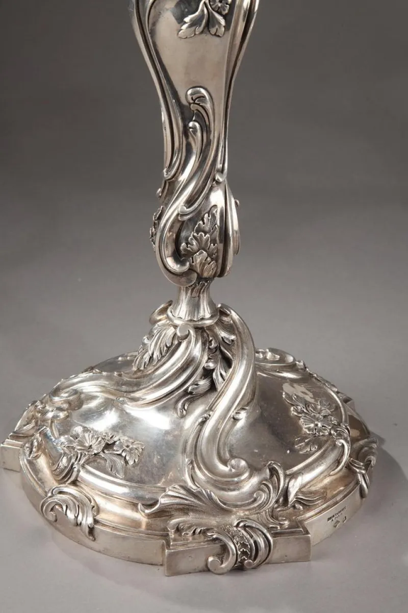 Pamono 19th Century Silver Candelabra from Boin Taburet, Set of 2> Candleholders