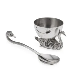 Discount Pamono 20th Century Silver Swan Shaped Salt & Spoon, London, 1992, Set of 2