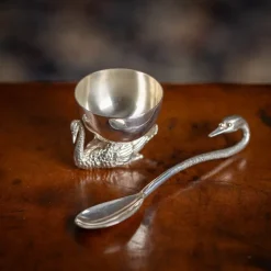 Discount Pamono 20th Century Silver Swan Shaped Salt & Spoon, London, 1992, Set of 2
