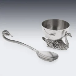 Discount Pamono 20th Century Silver Swan Shaped Salt & Spoon, London, 1992, Set of 2