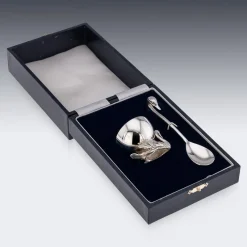 Discount Pamono 20th Century Silver Swan Shaped Salt & Spoon, London, 1992, Set of 2