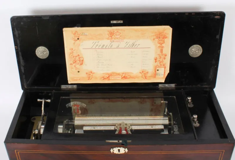 Pamono 19th Century Swiss 8 Air Gonçalo Alves Musical Box> Trunks Crates & Baskets