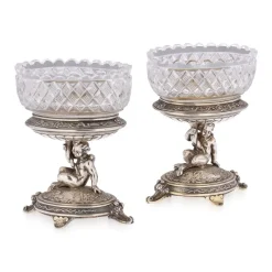 Pamono 19th Century Victorian Silver & Glass Figural Salts from Elkington, 1896, Set of 2> Salt & Pepper Shakers