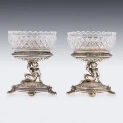 Pamono 19th Century Victorian Silver & Glass Figural Salts from Elkington, 1896, Set of 2><noscript><img width=