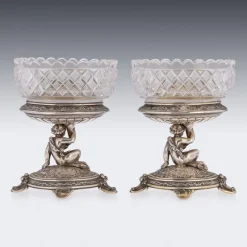 Pamono 19th Century Victorian Silver & Glass Figural Salts from Elkington, 1896, Set of 2><noscript><img width=