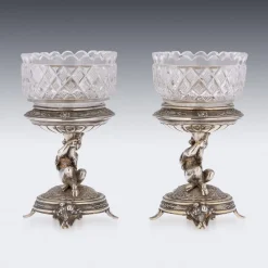 Pamono 19th Century Victorian Silver & Glass Figural Salts from Elkington, 1896, Set of 2><noscript><img width=