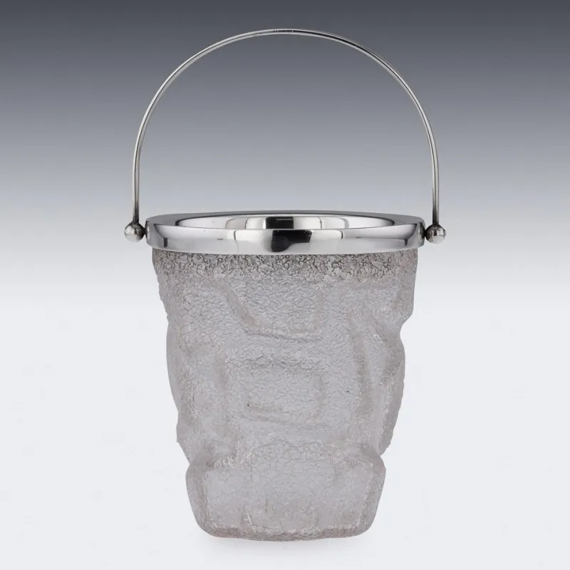 Pamono 19th Century Victorian Solid Silver & Cracked Glass Ice Bucket, 1890s> Ice Buckets & Wine Coolers