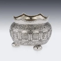 Pamono 19th Century Victorian Solid Silver Salts & Spoons, London, 1870s, Set of 6><noscript><img width=