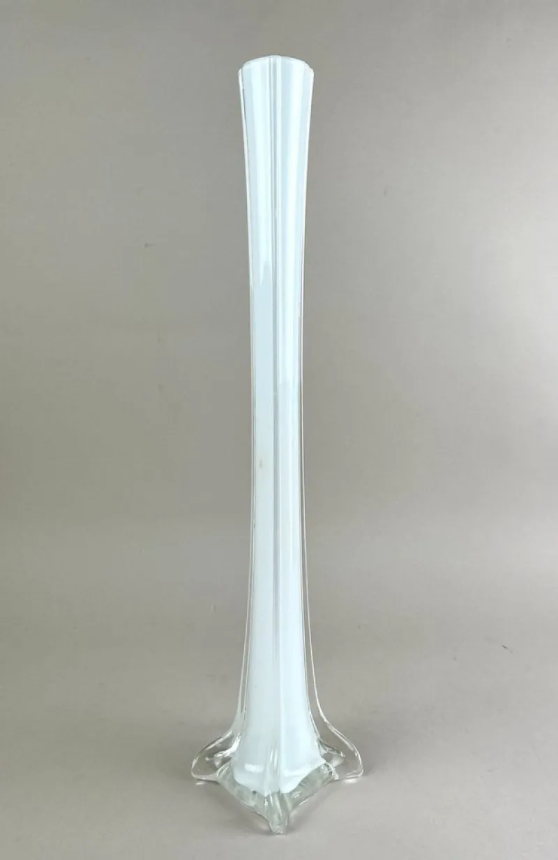 Pamono 20th Century White and Clear Murano Glass Long Neck Vase, Italy, 1960s> Vases