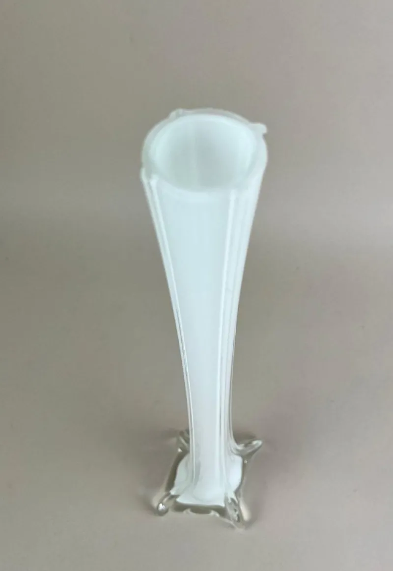 Pamono 20th Century White and Clear Murano Glass Long Neck Vase, Italy, 1960s> Vases