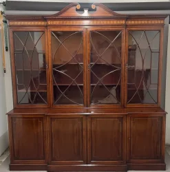 Pamono 19th Century Inlaid Mahogany Breakfront Bookcase, 1880s> Shelves & Wall Units