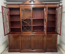 Pamono 19th Century Inlaid Mahogany Breakfront Bookcase, 1880s> Shelves & Wall Units